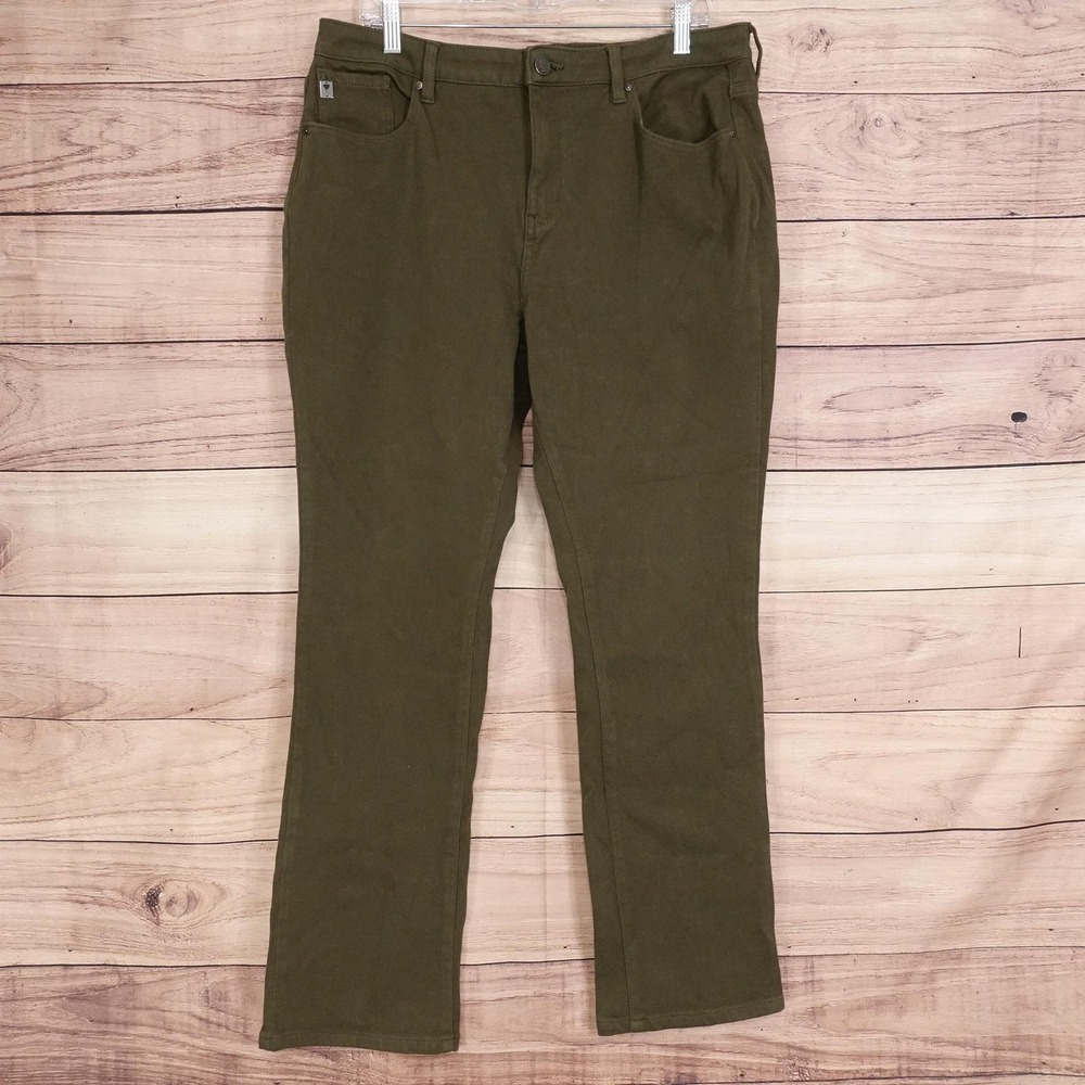 Belle By Kim Gravel Straight Jeans Womens 16 Green Mid Rise Stretch 35x30‎ Denim